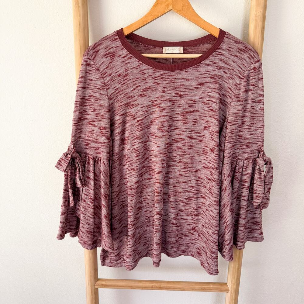 Altar’d State Burgundy Space Dye Bell Sleeve Boho Sweater Top Medium